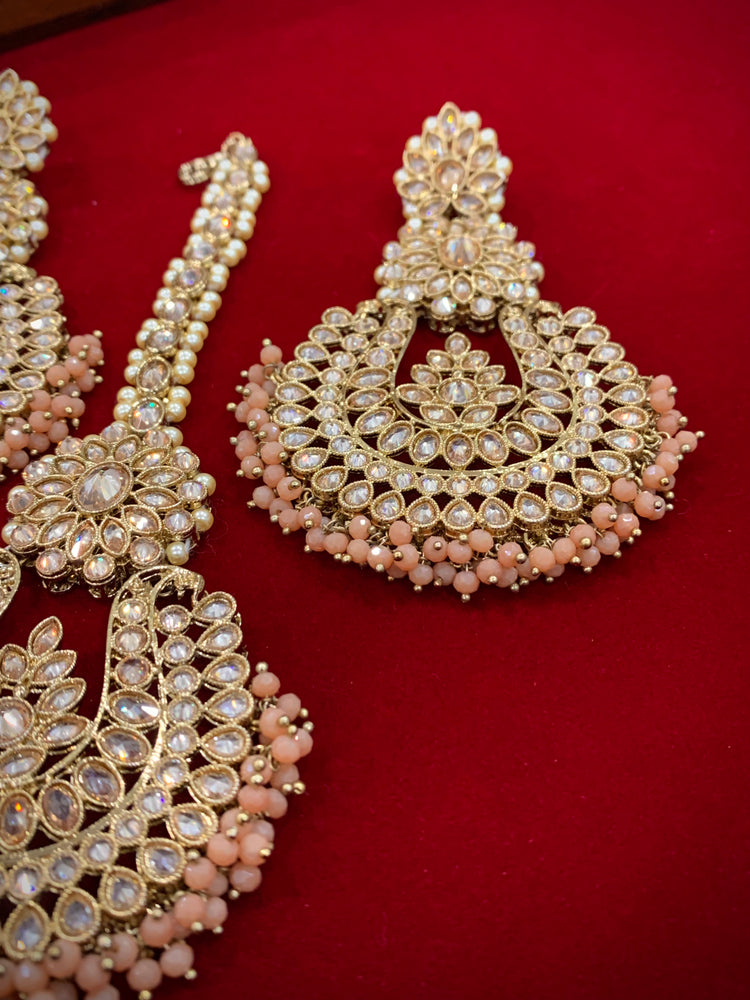 Polki chandbali style earring Tikka get nude peach Lola