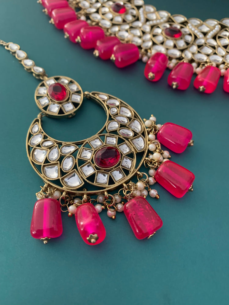Kundan necklace set Raisa in hot pink