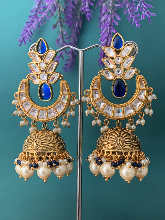 Designer uncut kundan earring blue