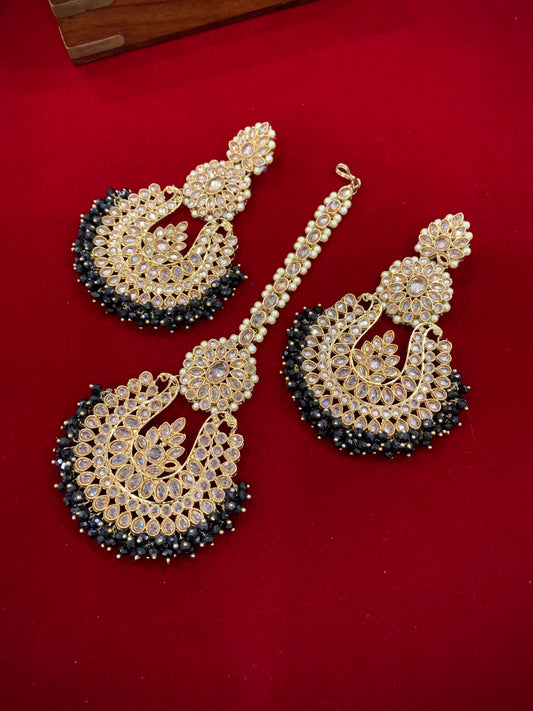 Polki chandbali style earring Tikka get black Lola