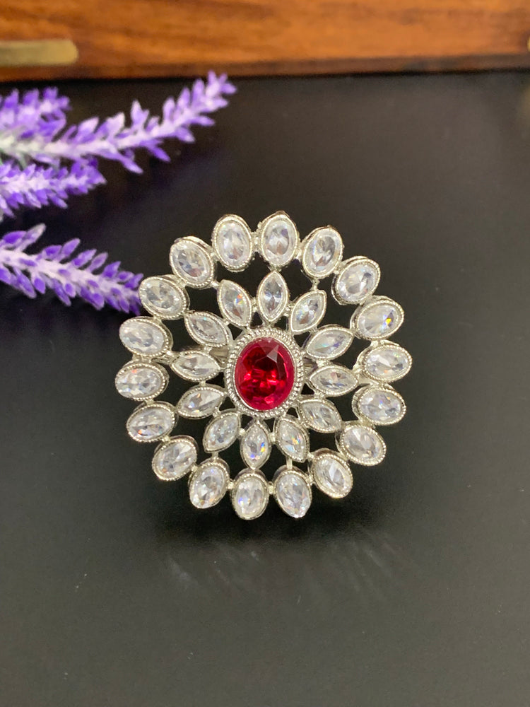 May silver polki ring with rubycenter