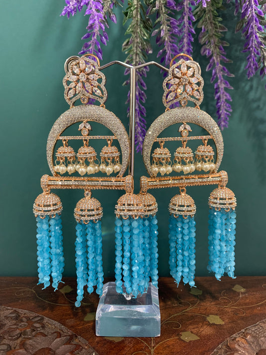 Over size statement jhumka earring rose gold /blue