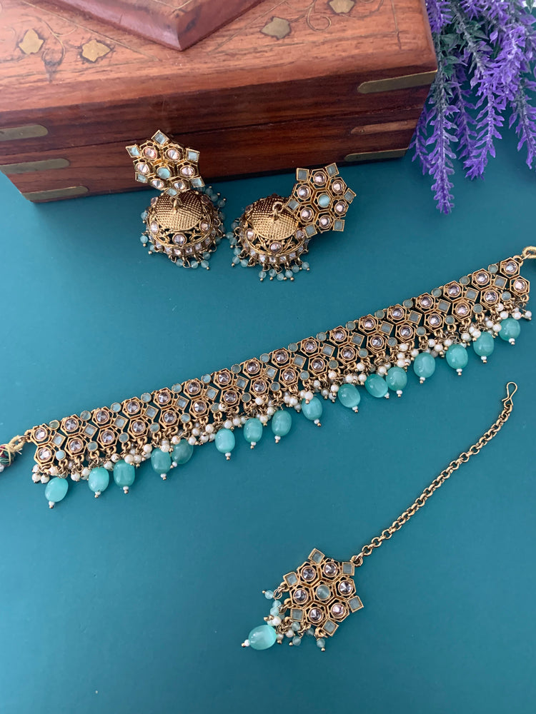 Kesariyan polki choker in mint