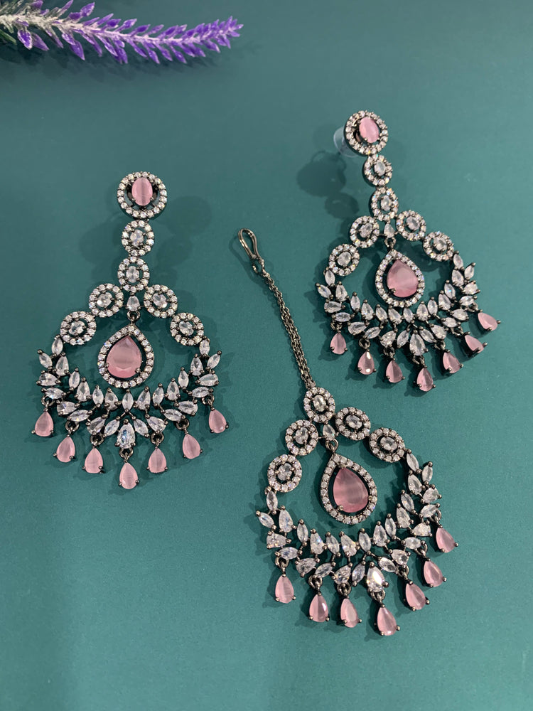 Victorian style American diamond earring tikka set