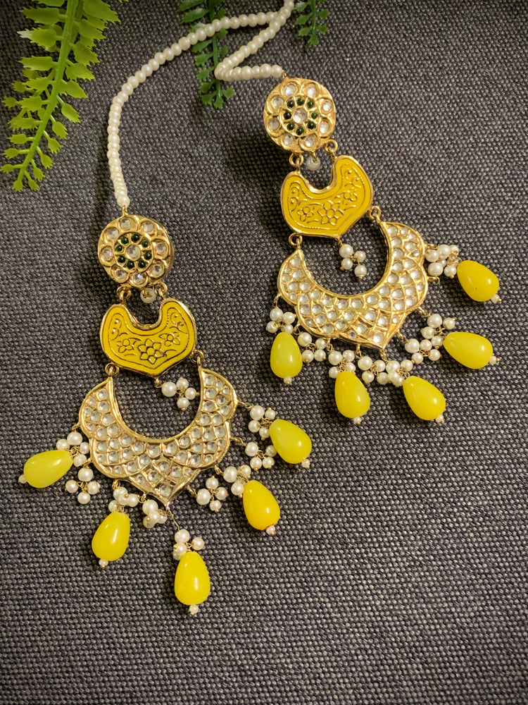 Pakistani multani /thappa kundan earring in lemon yellow