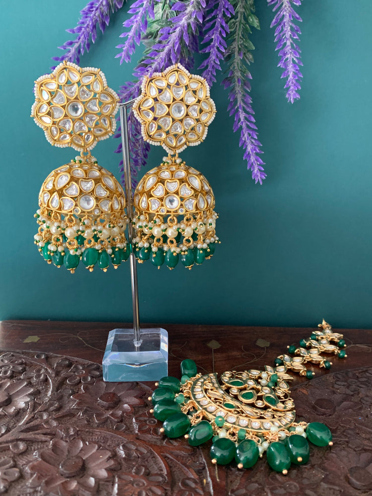 Veera tyanni jhumki in emerald green