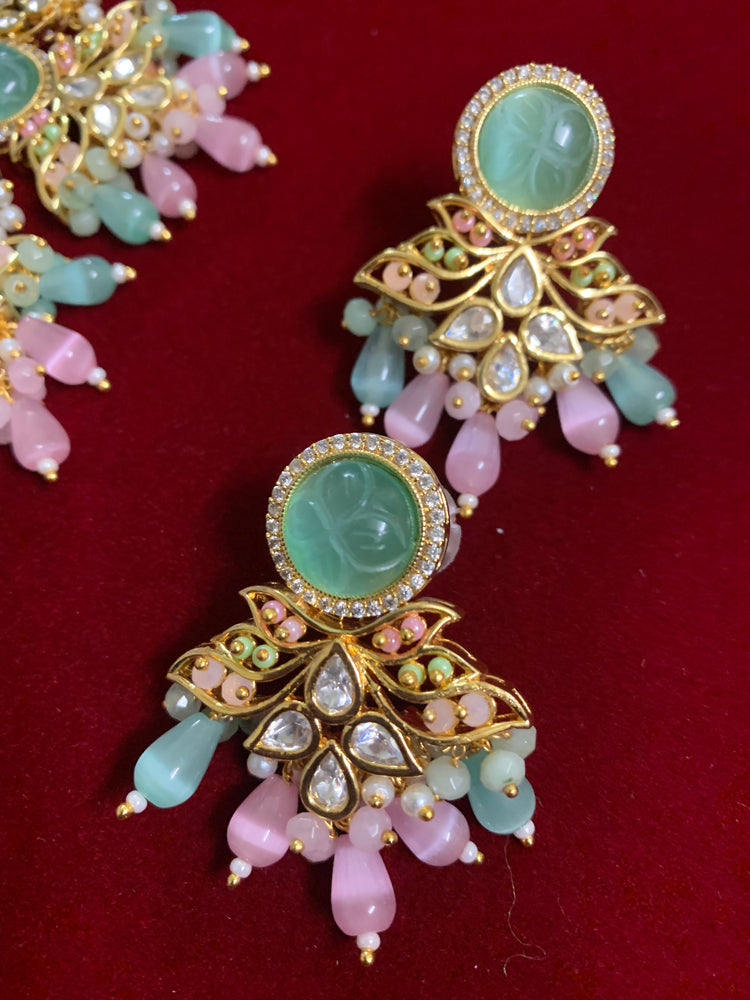 Anila moissanite kundan necklace in pastel multi