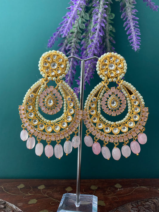 Kundan chandbali earring lavender pink