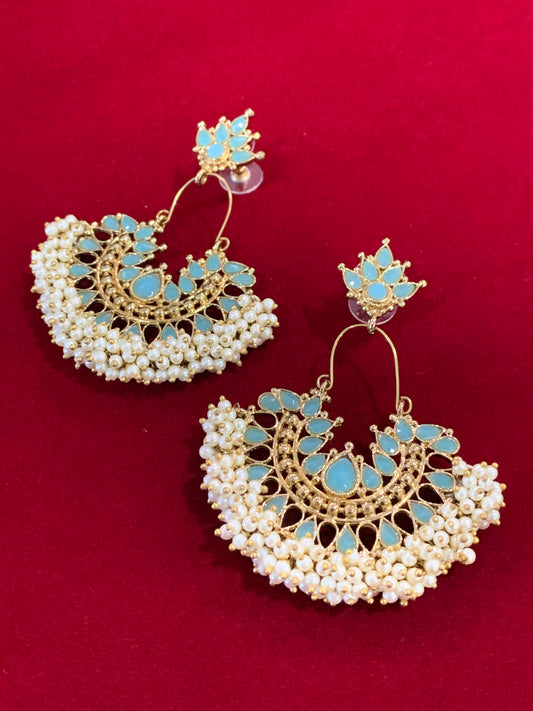 Kundan chandbali Blossom in pale blue / Aqua