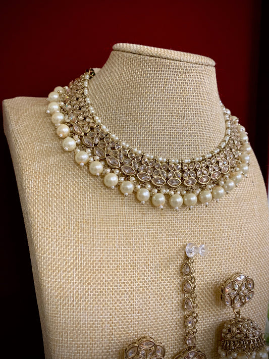 Reverse polki necklace with matching jhumki tikka