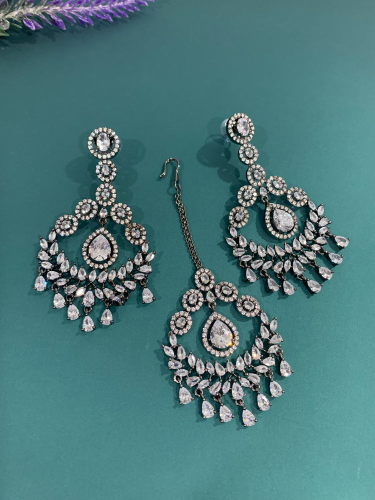 Victorian style American diamond earring tikka set