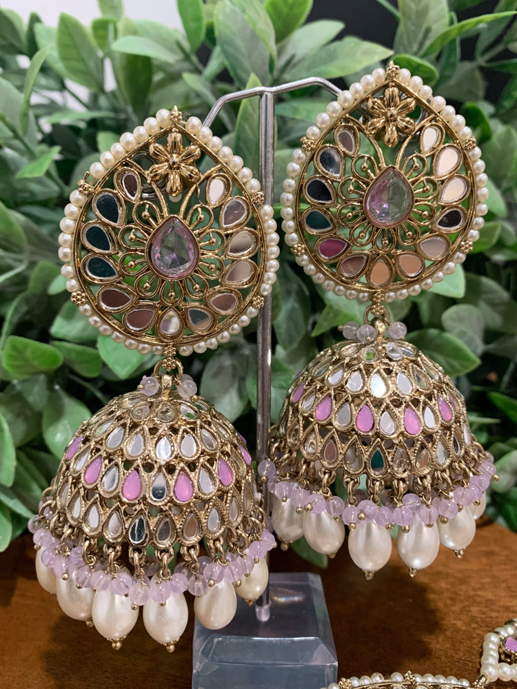 Mirror jhumki with oversize Tikka Nasima