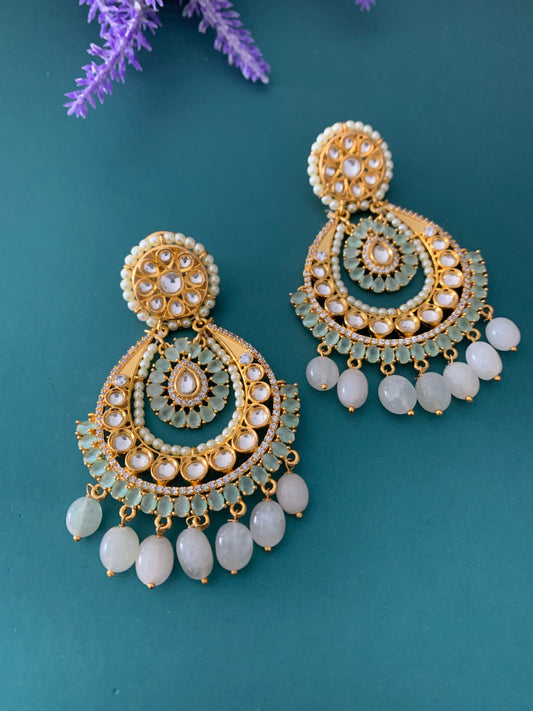 Kundan chandbali earring mint green