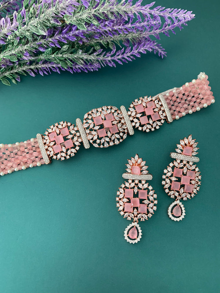 Ruby American diamond choker Pink