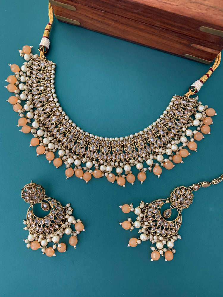 Khusboo polki necklace in nude peach