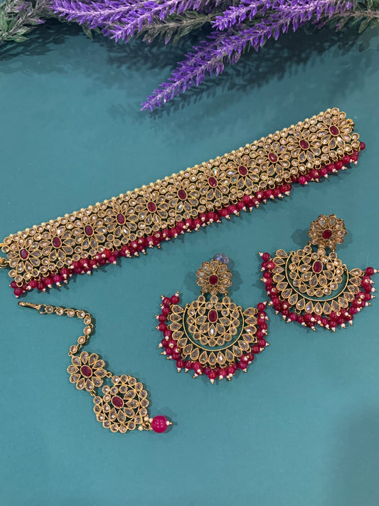 Reverse polki choker Kalki in Ruby red