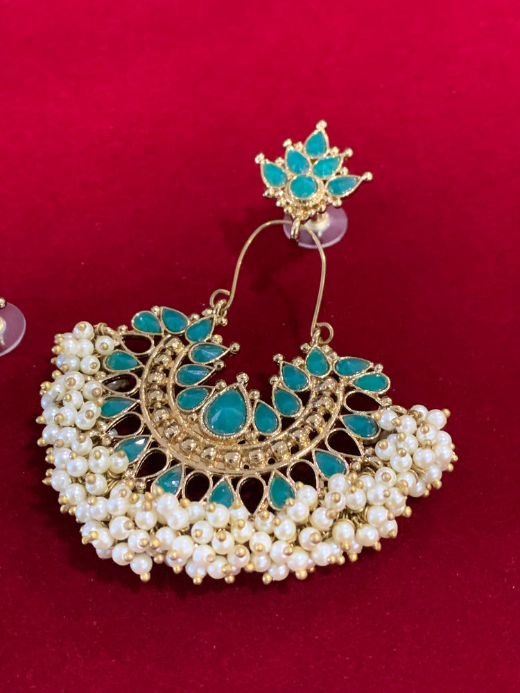 Kundan chandbali Blossom in teal green