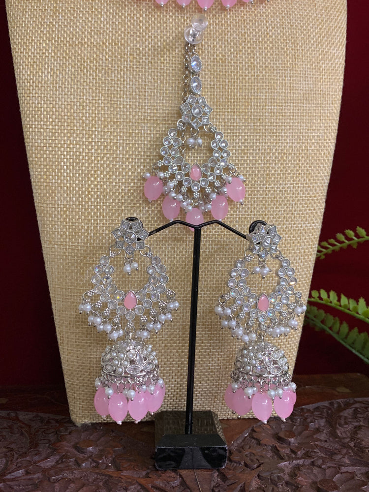 Tylor Reverse polki semi bridal necklace with matching jhumki tikka