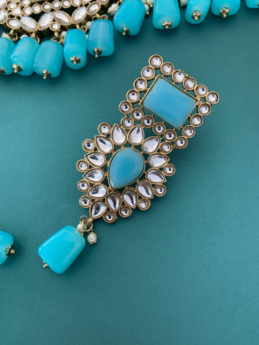 Sadiya kundan choker set in phirozi blue