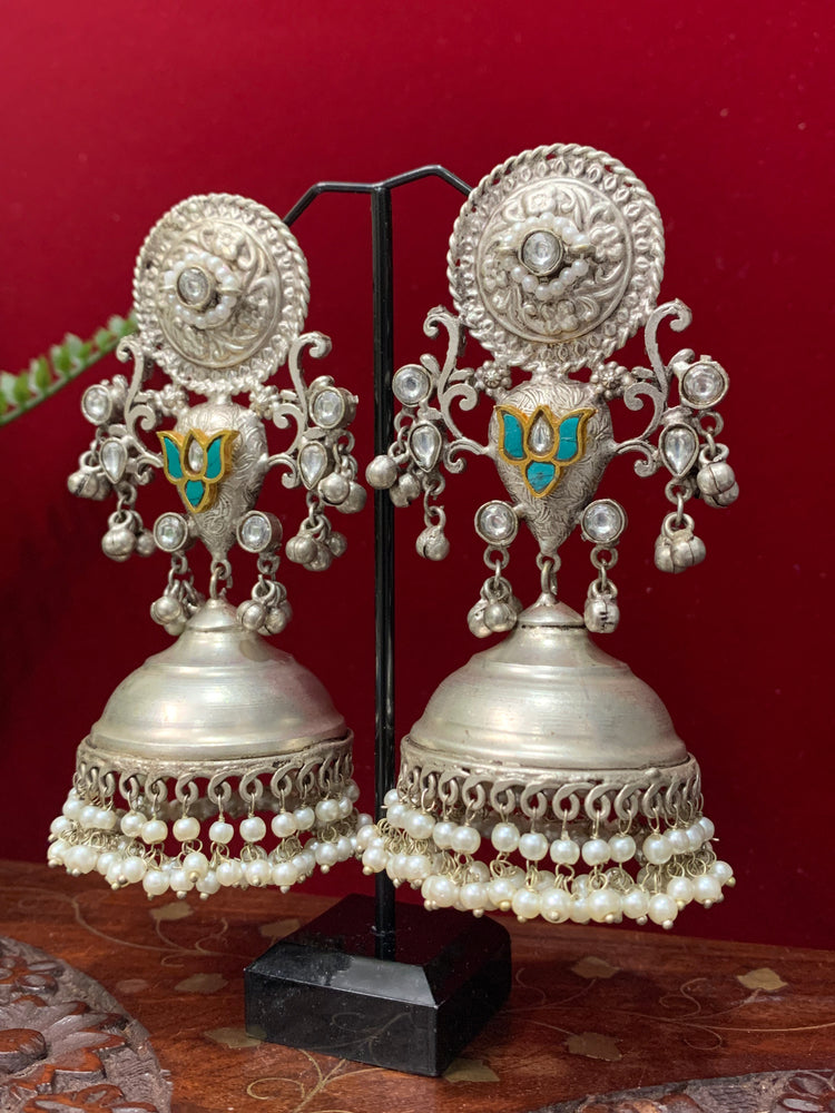 Silver replica oversize jhumki earring