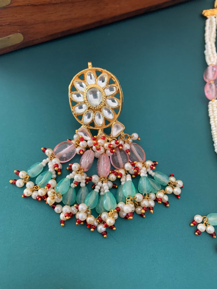 Tatiyana pachi kundan choker in pink and baby blue