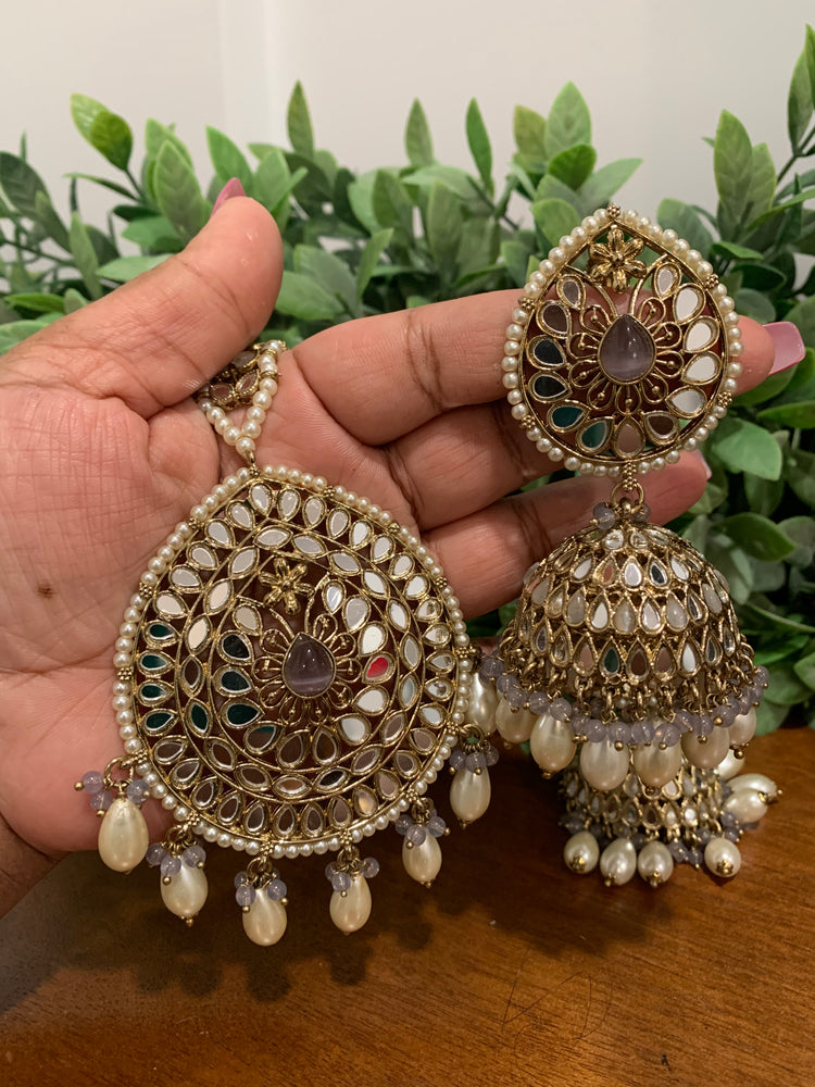 Mirror jhumki with oversize Tikka Nasima