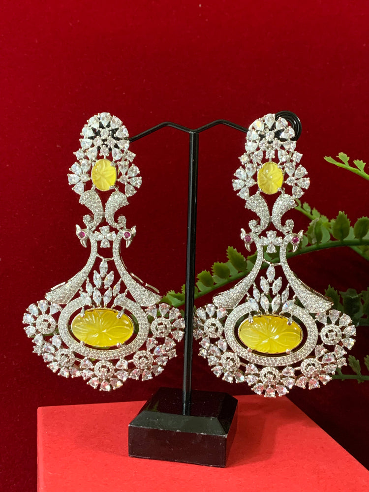 American diamond / AD /CZ earring carved stone details