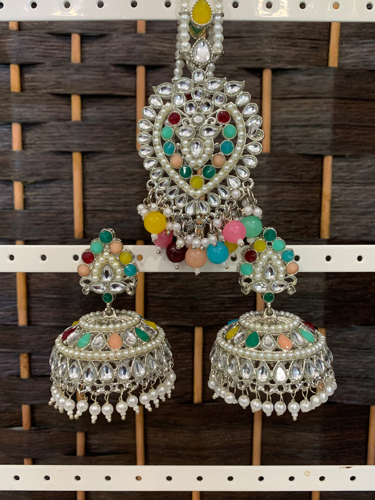 Silver kundan jhumki tikka