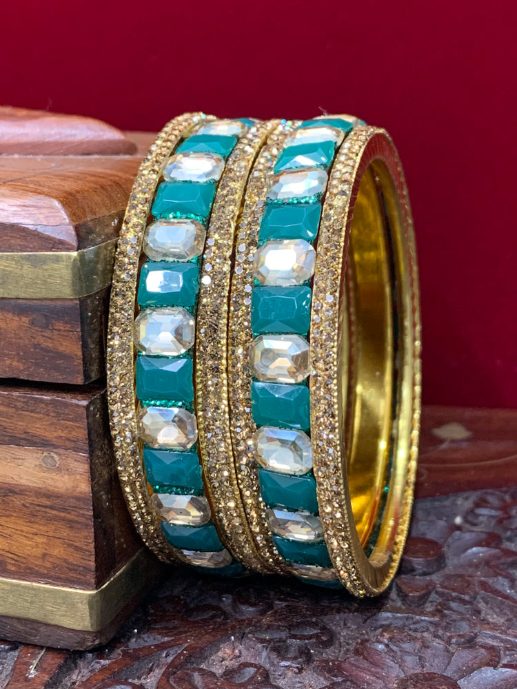 Teal green Rhinestone bangle with monalisa stone and crystal work