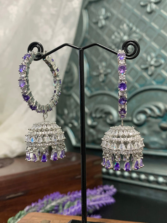 Silver American Diamond Embellished Earrings | B114-SNAVON-49 | Cilory.com