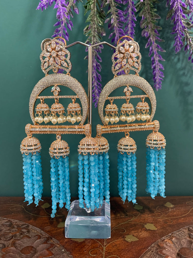 Over size statement jhumka earring rose gold /blue