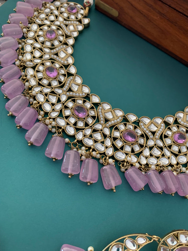 Kundan necklace set Raisa in baby pink