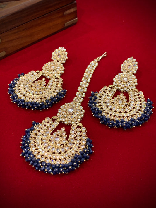 Polki chandbali style earring Tikka royal blue / navy blue Lola