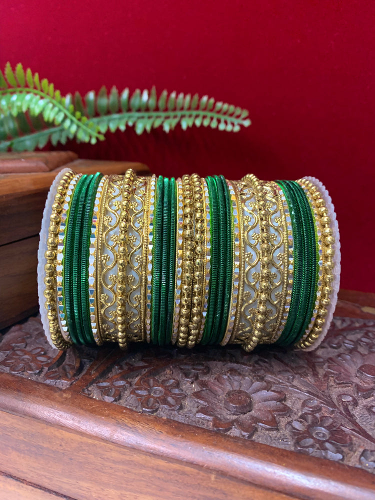 Green metal churi bangle set