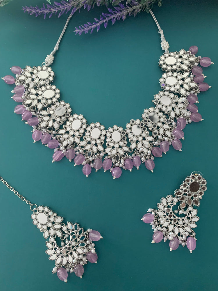 Sunaina silver mirror choker / necklace lavender