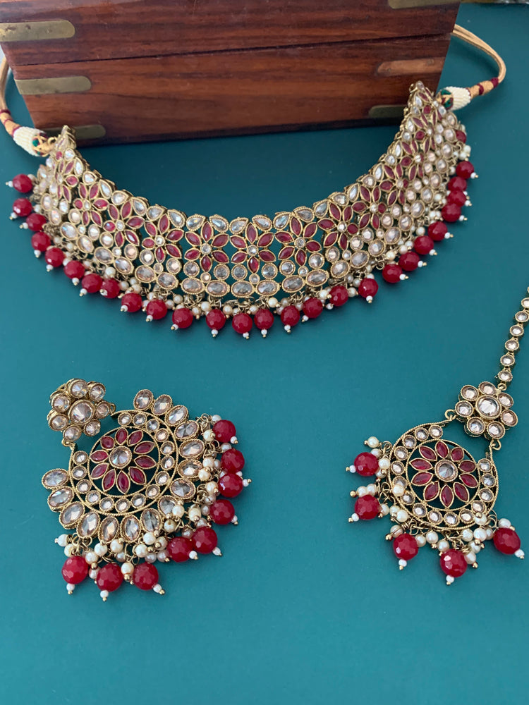 Bindiya polki necklace Maroon red