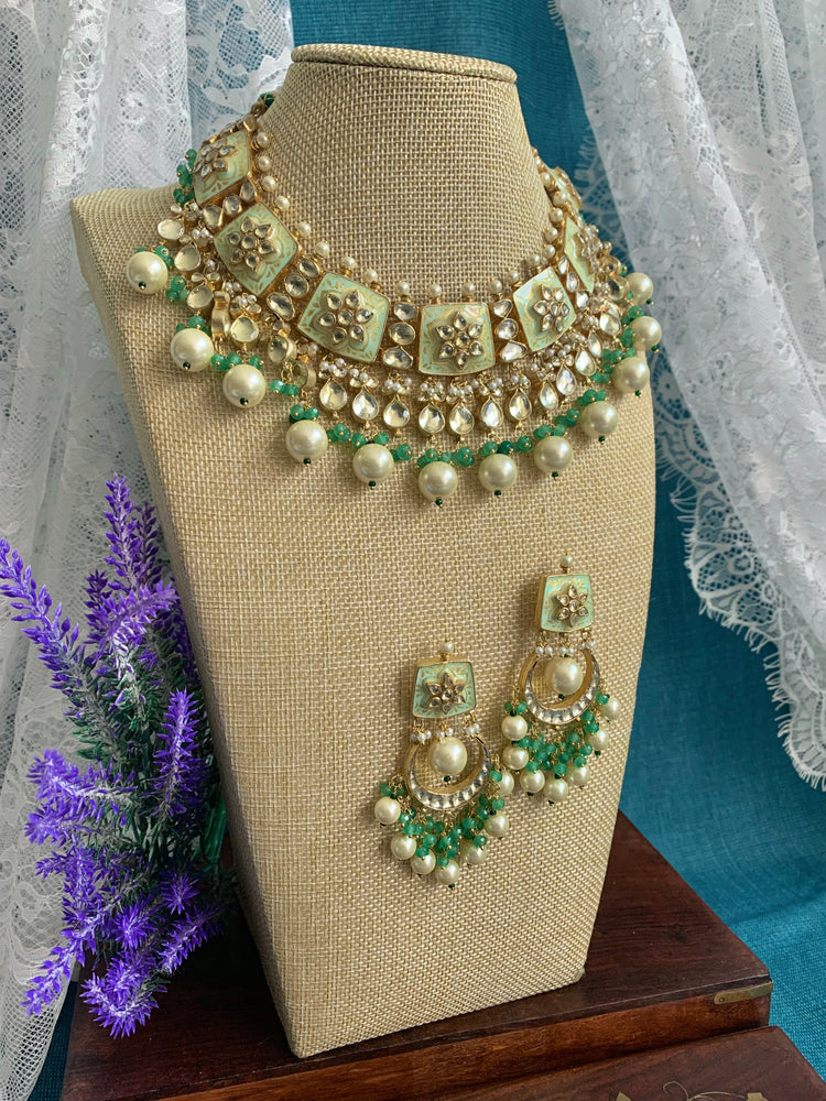 Premium quality and pachi kundan necklace set with enamel meena