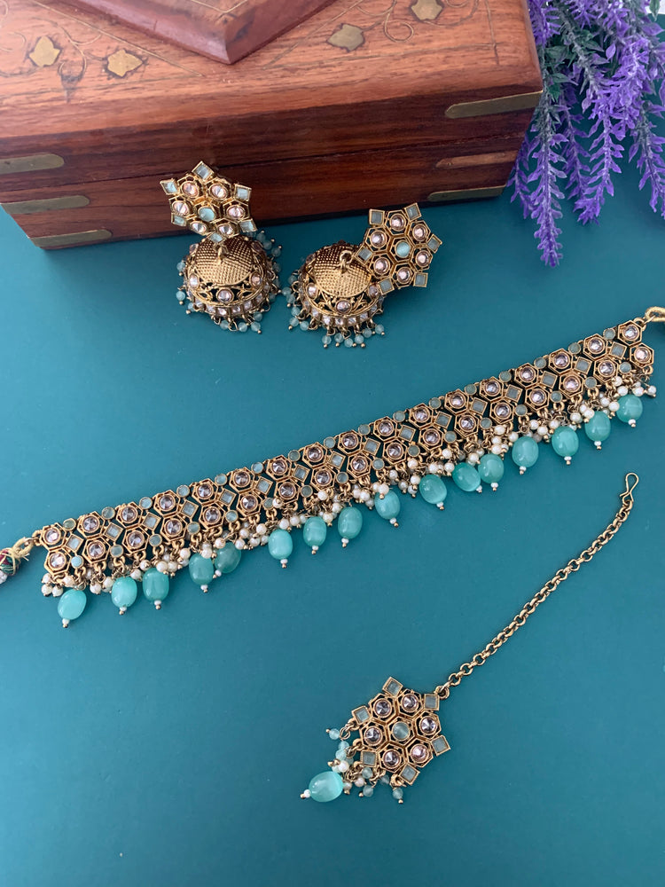 Kesariyan polki choker in mint