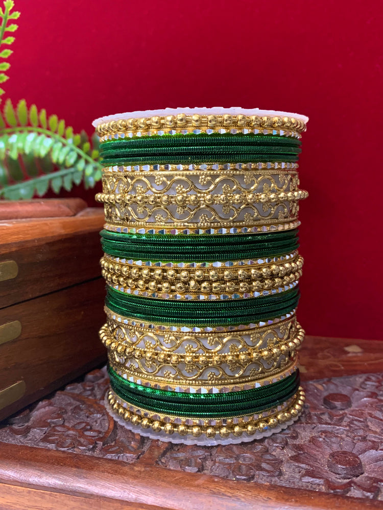 Green metal churi bangle set