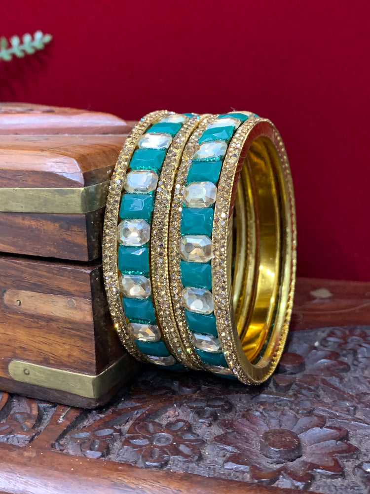 Teal green Rhinestone bangle with monalisa stone and crystal work