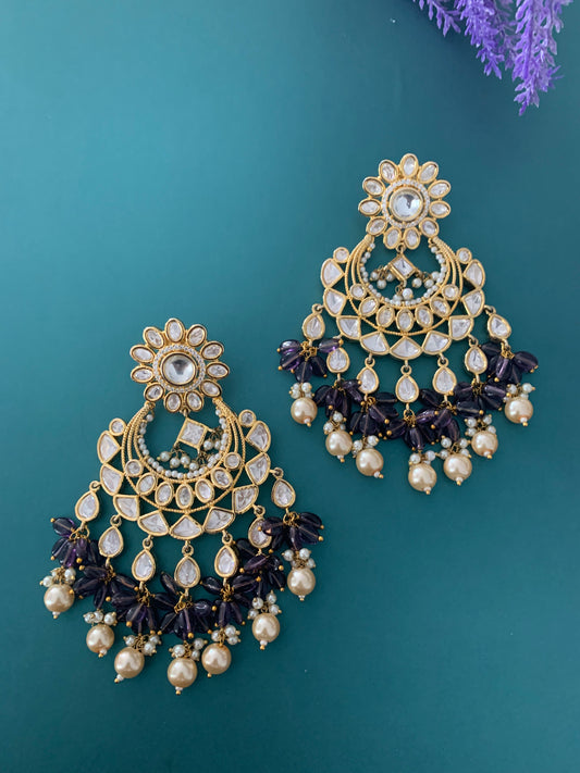 Tyanni kundan earring meera in egg plant purple