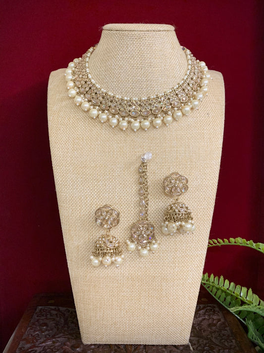 Reverse polki necklace with matching jhumki tikka