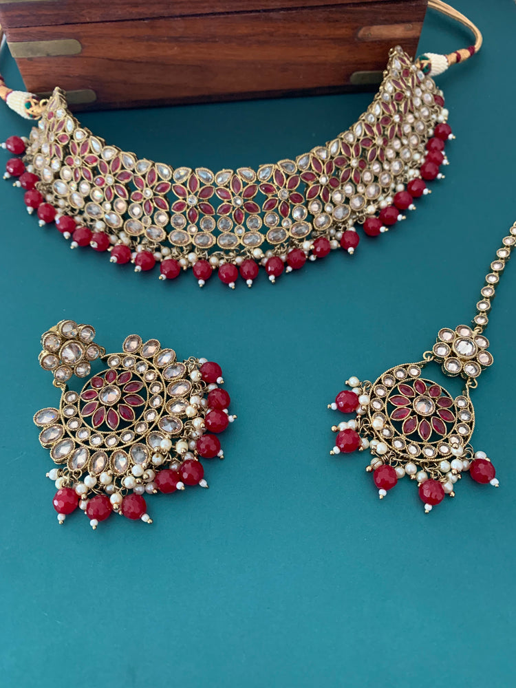 Bindiya polki necklace Maroon red