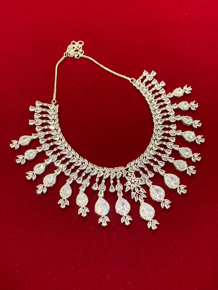 American diamond silver  necklace set