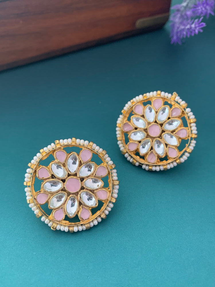 Pachi kundan studs Pink