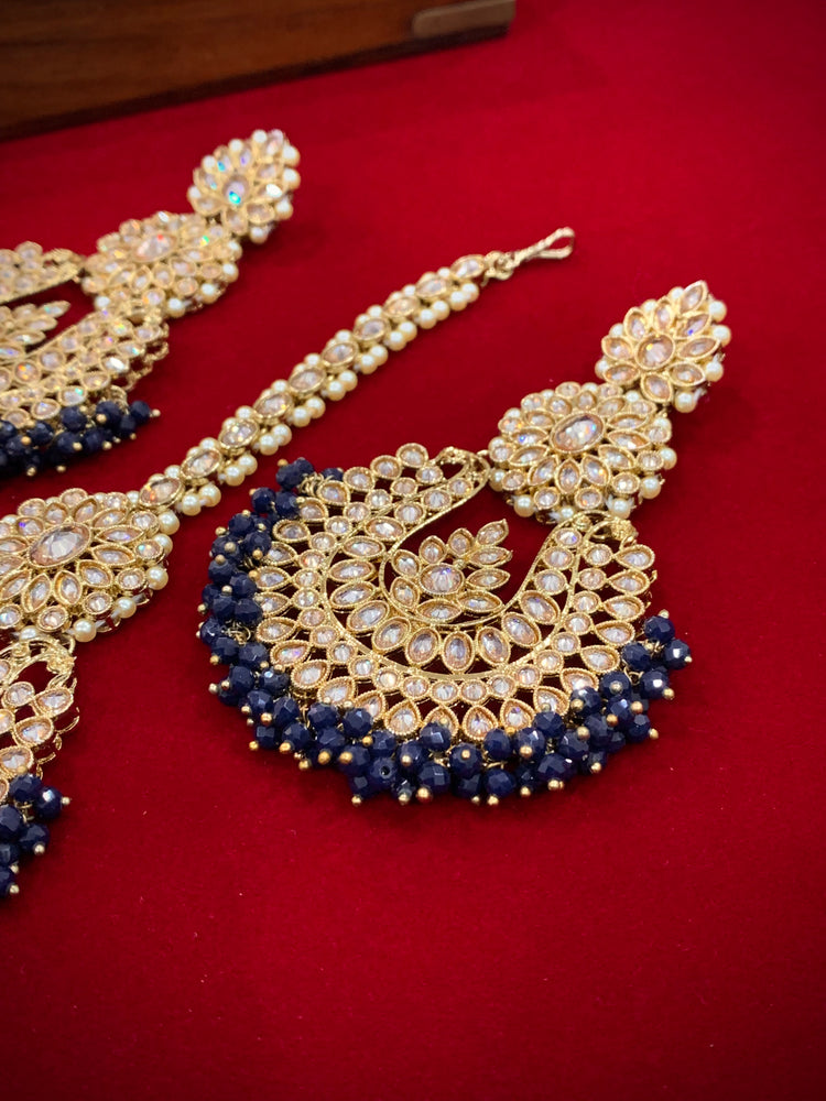 Polki chandbali style earring Tikka royal blue / navy blue Lola