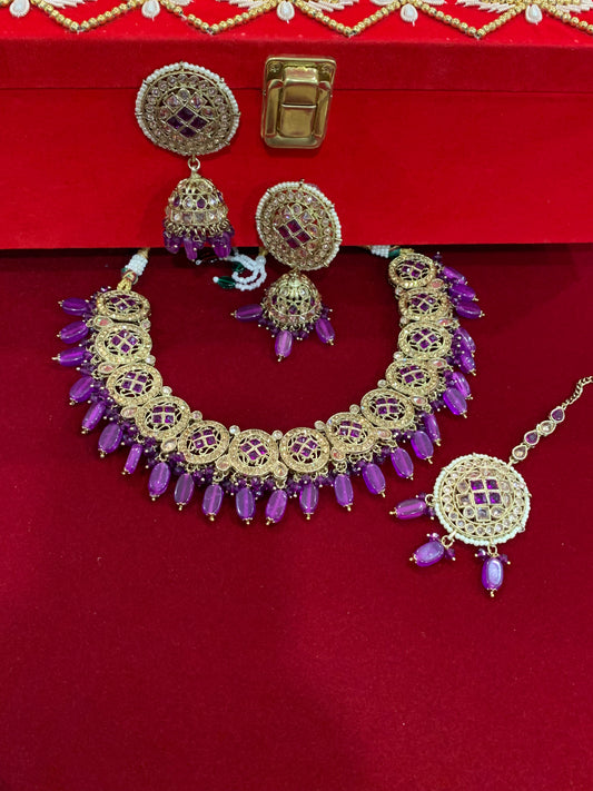 Reverse polki necklace set Laura purple