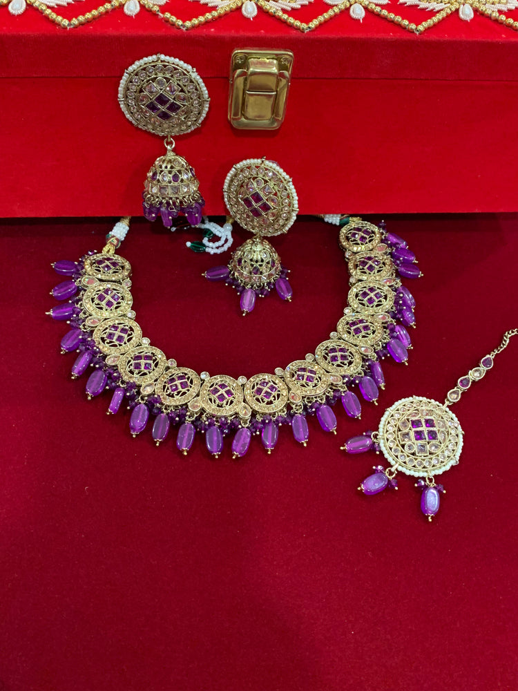 Reverse polki necklace set Laura purple