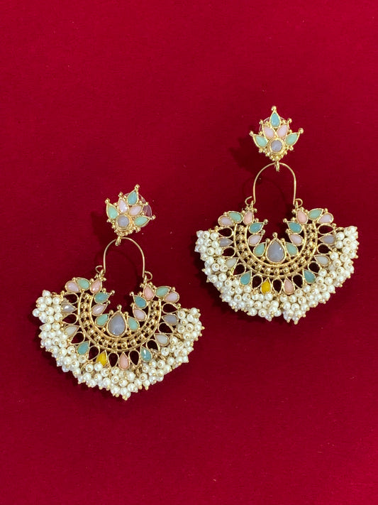 Kundan chandbali Blossom in pastel multi