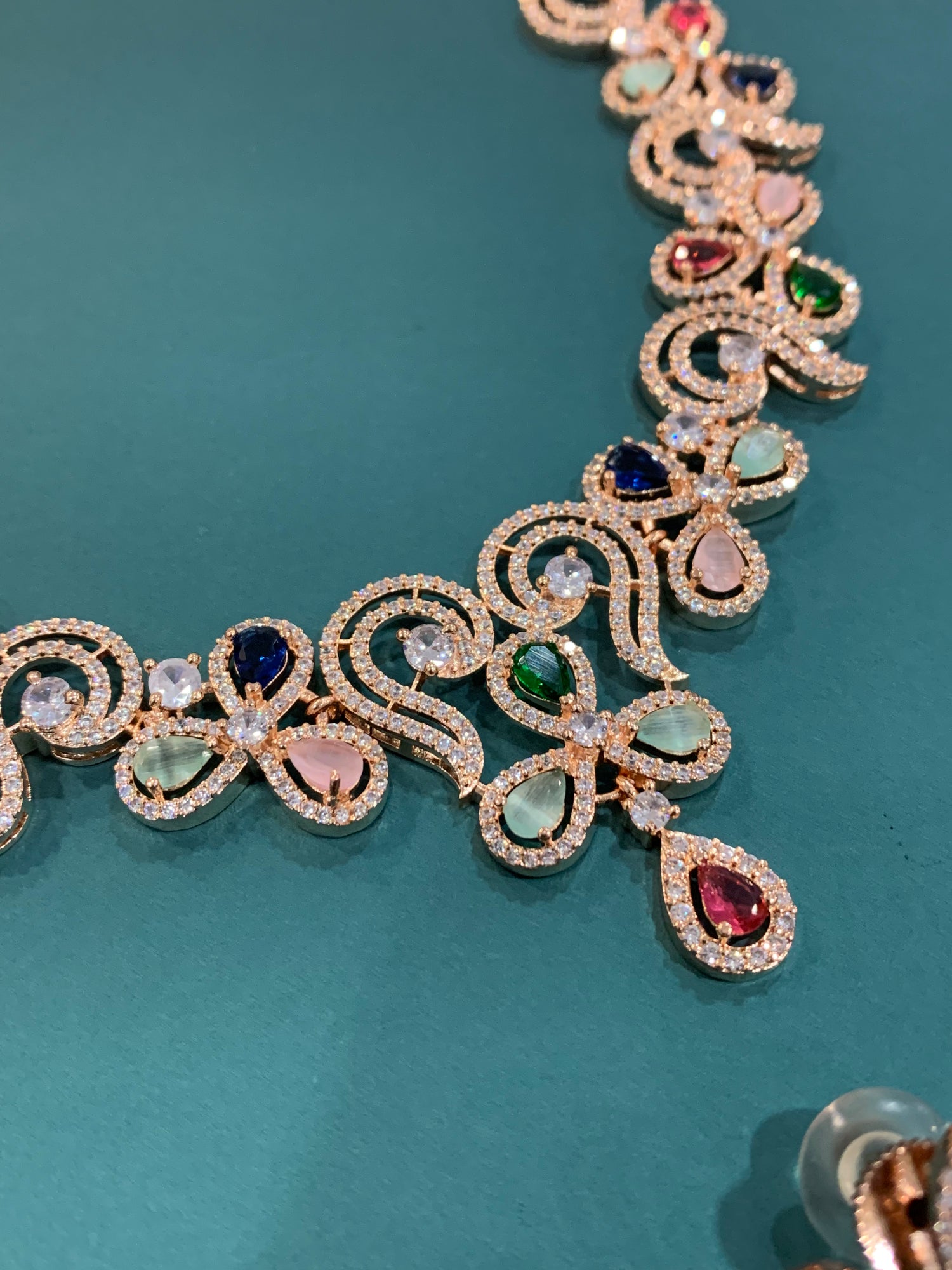 Bawaries American Diamond Necklace Set Jane in Rose Multi